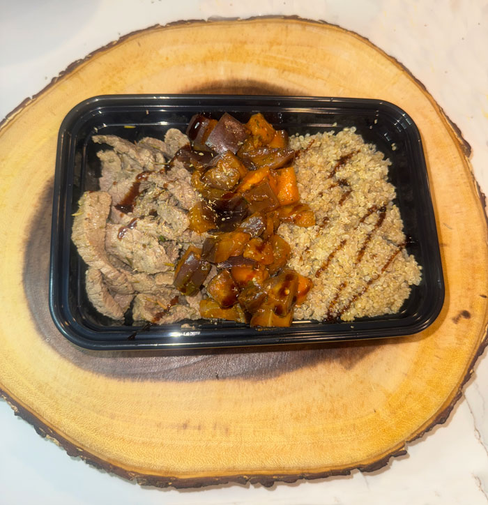 Spiced beef, with quinoa and sautéed eggplant 1 Spiced beef, with quinoa and sautéed eggplant