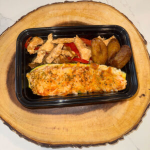 Fajita-Style Chicken, with Plantain and Zucchini Boats