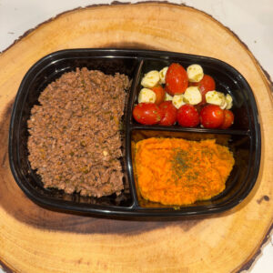 Lean Ground Beef 97% Fat-Free, with Mashed Sweet Potatoes and Caprese Salad