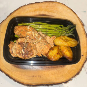 Grilled Chicken Breast, with Plantain and Steamed Asparagus